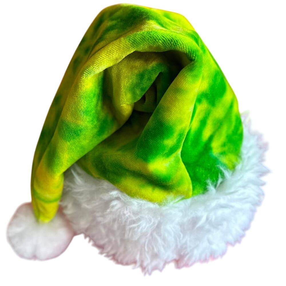 Santa Hat Handcrafted Tie-Dye Christmas Holiday Party Green Grinch Brand New